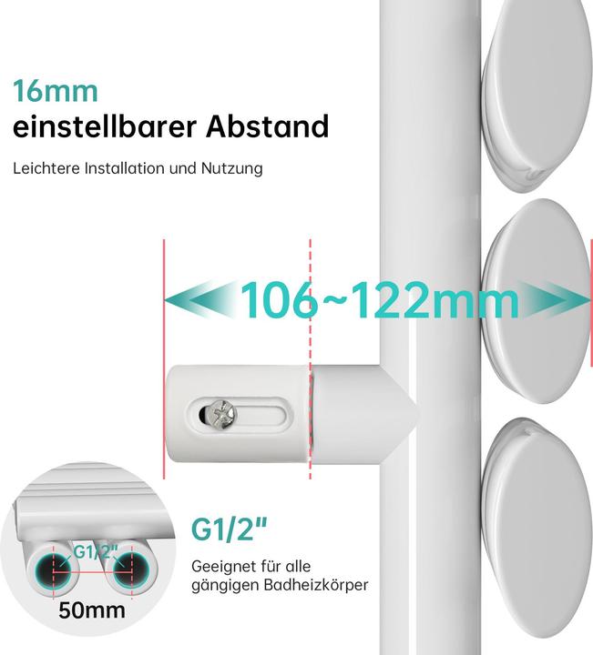 Produktbild Emke Elektrischer Badheizkörper, 1120x400mm - Weiss Ovalrohr-Handtuchtrockner (385 W)