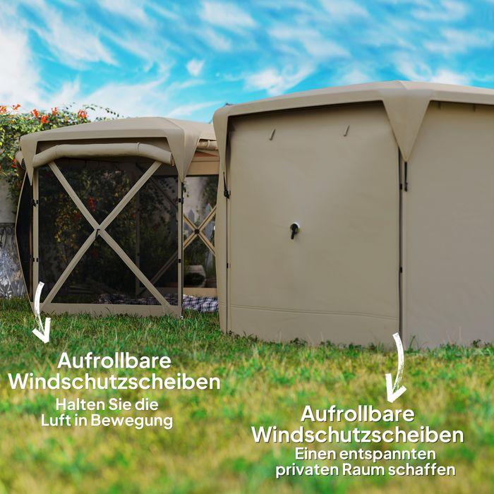 Immagine prodotto Swisshandel24 Faltpavillon sechseckig ca. 3,5x3m mit abnehmbaren Dach Wasserdicht, Khaki (345 cm, 300 cm)