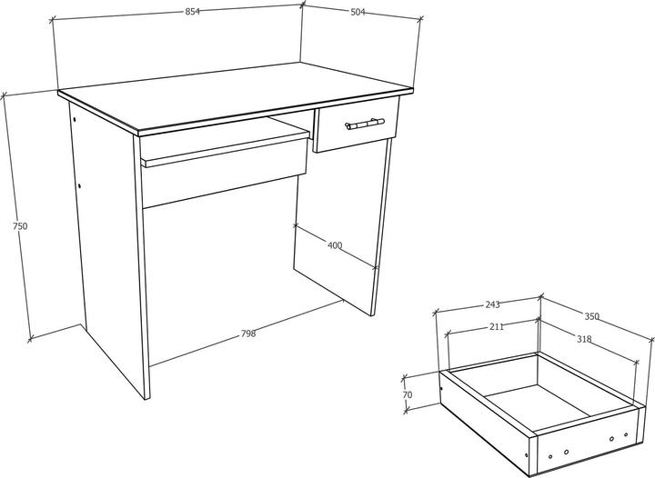 Actual product image VCM Wooden Desk Computer Table Keyboard Pull-out Drawer Office Table Arusa L (85 x 50 x 75 cm)