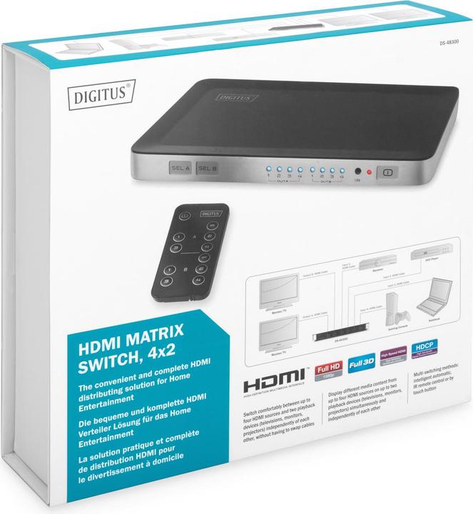Produktbild Digitus DS-48300, Matrix HDMI Switch, 4 : 2 Port, bis 1080p