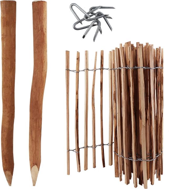 Immagine prodotto Aquagart 30 Holzpfosten für Staketenzaun 1,5m I Durchmesser 6-9cm I Zaunpfosten aus Haselnuss I Zaun-Pfahl
