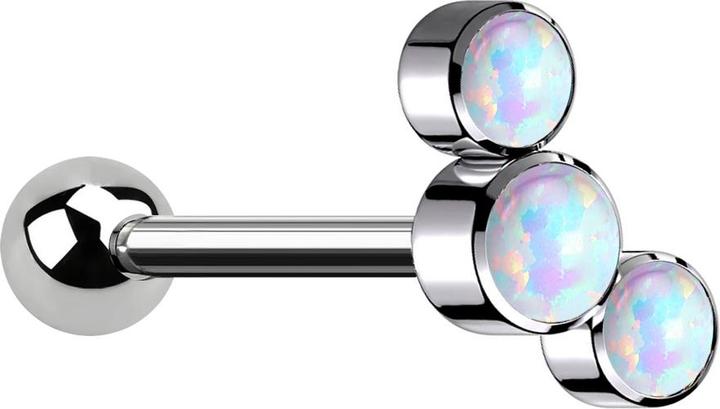 Produktbild Star Piercing Micro Barbell Innengewinde silber mit Kugel und drei Opale weiss (Titan G23, ohne Messing)