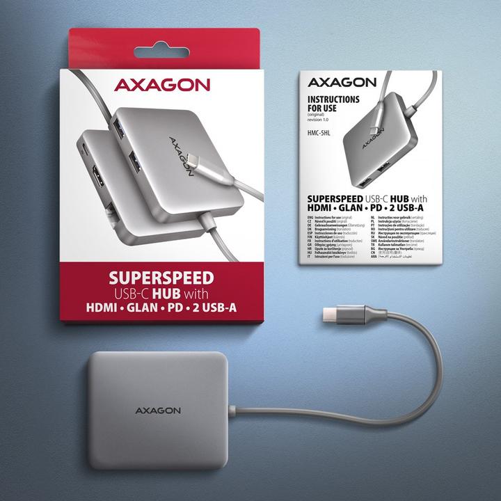 Actual product image Axagon HMC-5HL 2xUSB-A 4K HDMI GLAN PD100W USB-C (USB-C, 4 Ports)