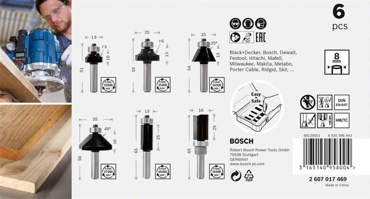 Immagine prodotto Bosch Professional Zubehör Set di frese per bordi. Attacco da 8 mm. 6 pezzi