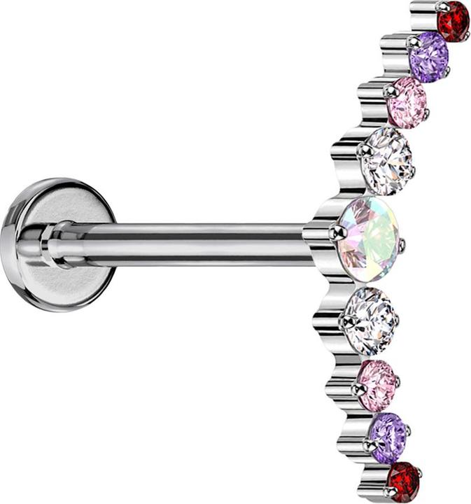 Image du produit Star Piercing Micro Threadless Labret argenté courbé argenté neuf cristaux ronds colorés (Titane G23, sans laiton)