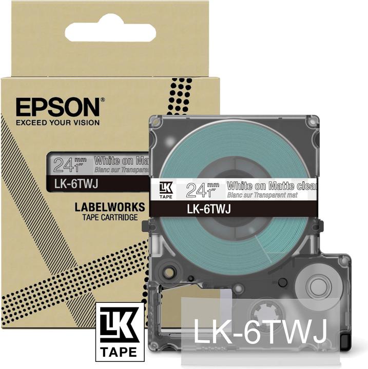 Actual product image Epson Matte Clear/White 24mm LK-6TWJ (2.40 cm, Transparent)