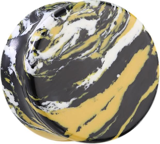 Star Piercing Flared Plug schwarz weiss gelb marmoriert aus Türkis Stein (ohne Messing, Mineralisch)
