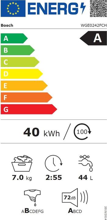 Energy Label Bosch Hausgeräte Fully automatic washing machine (7 kg, Left, CH plug)