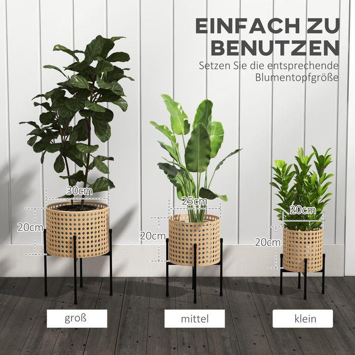 Image du produit Swisshandel24 Lot de 3 supports pour plantes Supports pour fleurs en rotin Tabouret pour plantes Tabouret pour