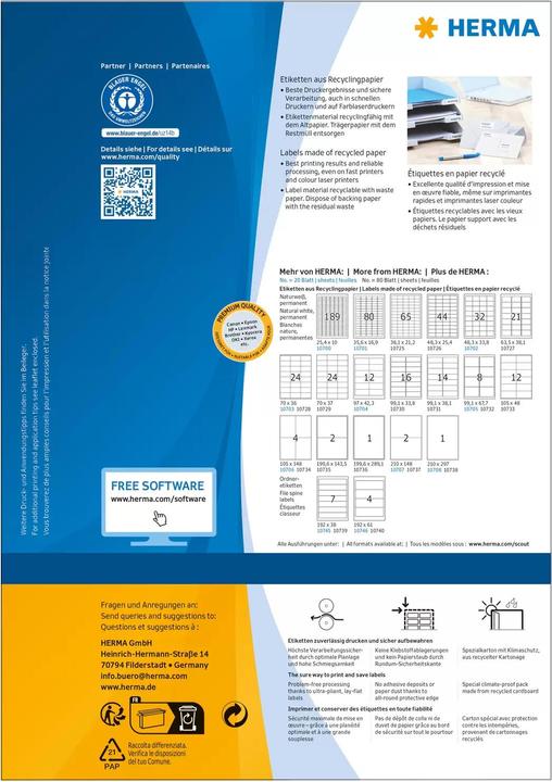 Produktbild HERMA Recycling Adressetiketten A4