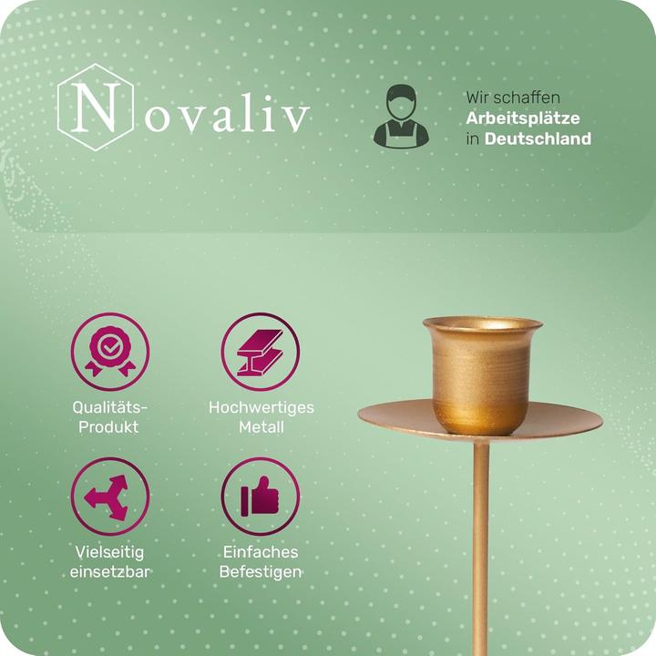 Produktbild Novaliv 4x Stabkerzenhalter Weihnachtskranz GOLD Kerzenpick Kerzenständer für Stabkerzen Kerzentülle