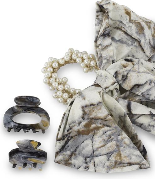 Produktbild Trisa Hair - Pearl Scrunchie & Hair Clips, grey (Haargummi)