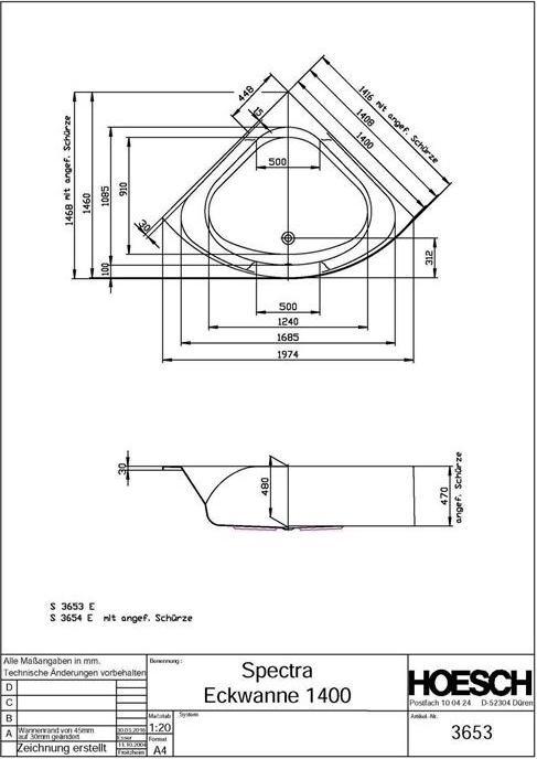 Actual product image Hoesch Corner bathtub SPECTRA 1400x1400x480mm white