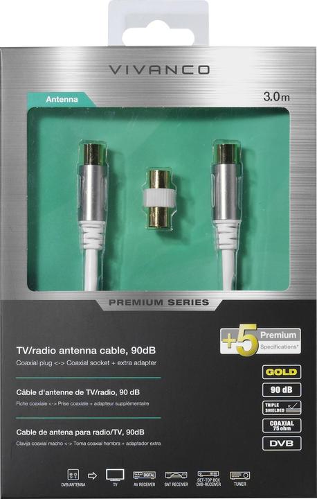 Image du produit Vivanco Câble d'antenne, 3m, 90dB Blanc Antenna Cable, 3m, 90dB (90 dB, Câble d'antenne)