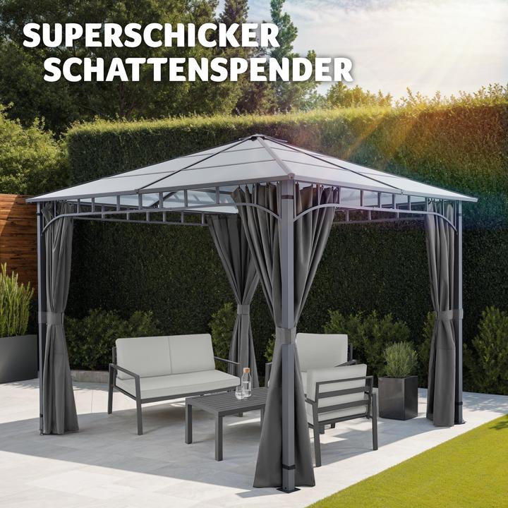 Produktbild tectake Gartenpavillon Caracas, wetterfest, Polycarbonat-Dachplatten (297 cm, 297 cm)