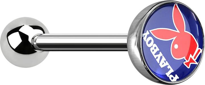 Produktbild Star Piercing Barbell silber mit Kugel und Kugel Playboy Bunny blau (ohne Messing, Chirurgenstahl 316L)