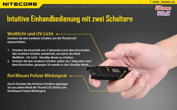 Actual product image Nitecore Thumb UV (7.40 cm, 45 lm)