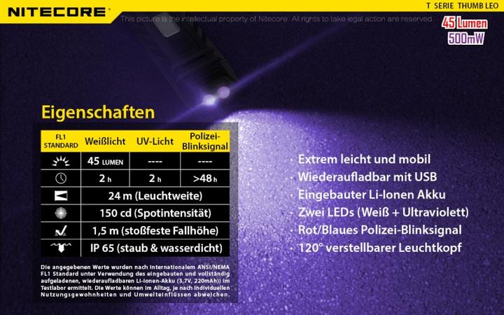 Actual product image Nitecore Thumb UV (7.40 cm, 45 lm)