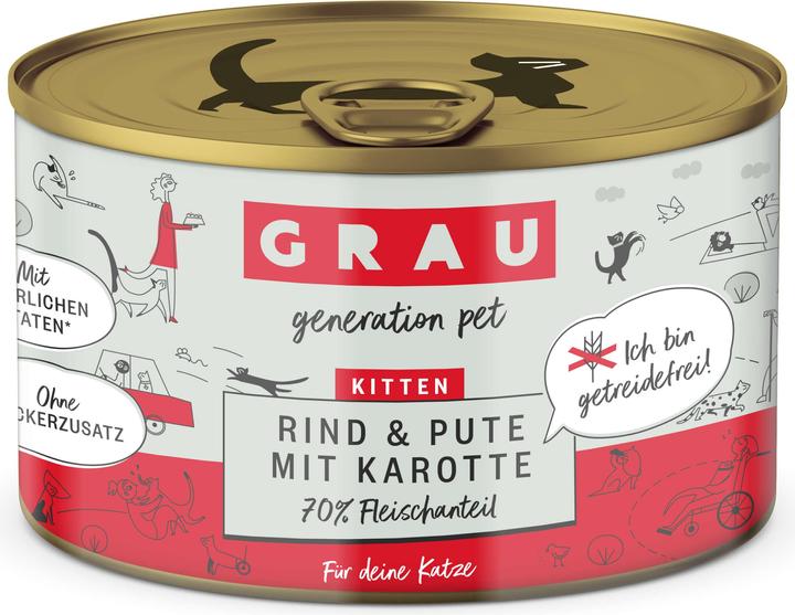 Actual product image Grau Wet Food Kitten Beef & Turkey with Carrot, 6 x 200 g (Puppy + kitten, 6 pcs., 1555 g)