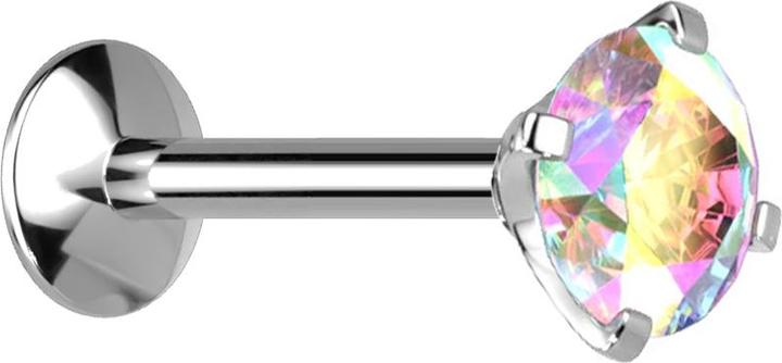 Produktbild Star Piercing Micro Innengewinde Labret UFO silber mit Kristall multicolor gefasst (ohne Messing, Titan G23)