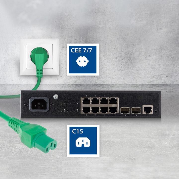Image du produit Cordon d'alimentation connecteur CEE 7/7 mâle (angle) - C15 vert 1.5 m (1.50 m)