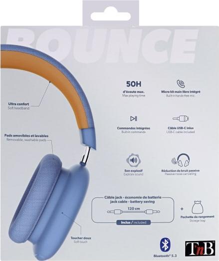 Produktbild T'nB Casque Micro Bluetooth Bounce (Bleu/Orange) (ANC, 50 h, Kabellos)