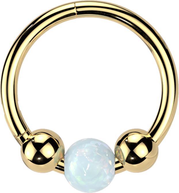 Image du produit Star Piercing Micro Segmentring klappbar vergoldet zwei Kugeln und Kugel Opal weiss (Titane G23, sans laiton)