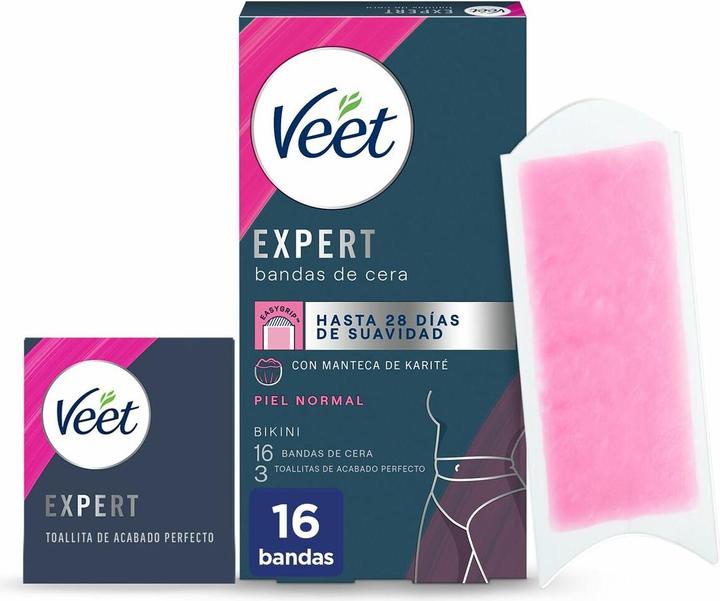 Veet Expert Hair Removal Strips for English Hair Removal Bikini Area with Shea Butter 16 Strips (16 x)