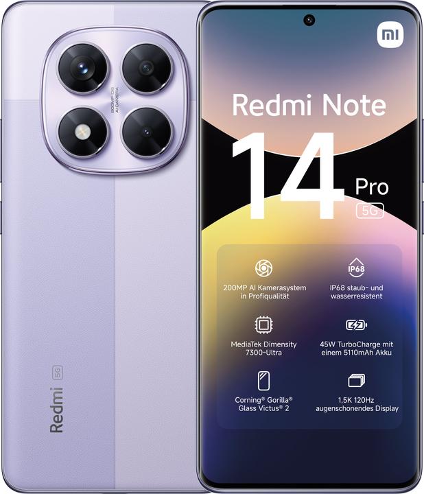 Xiaomi Redmi Note 14 Pro 5G (256 GB, Lavender Purple, 6.67", Dual SIM, 200 Mpx, 5G)