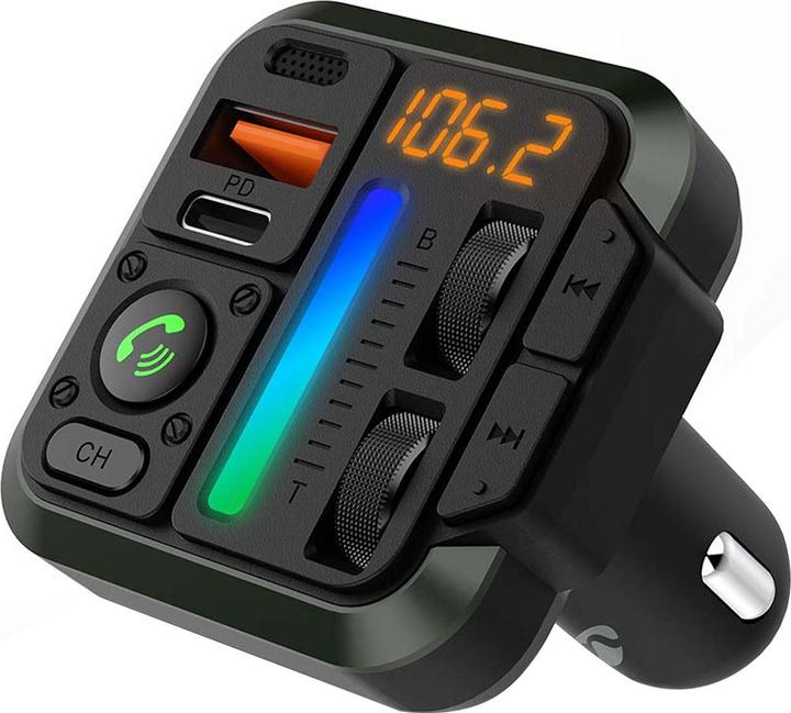 Actual product image Nedis Car Audio FM Transmitter - Fixed - Hands-free - 1" - Amber Screen - Bluetooth - PD 18 W/PD 2