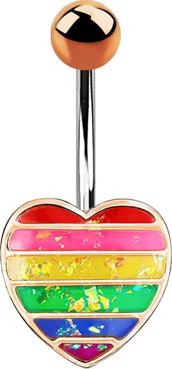 Actual product image Star Piercing Banana rose gold heart with opal glitter rainbow (Brass, Surgical steel 316L)