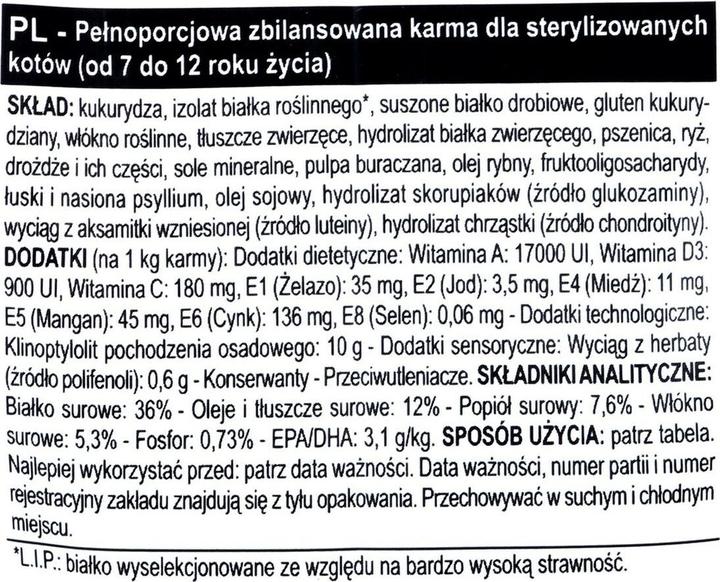 Valori nutrizionali e ingredienti Royal Canin Sterilizzato 7+ (Senior, 1 pz., 400 g)