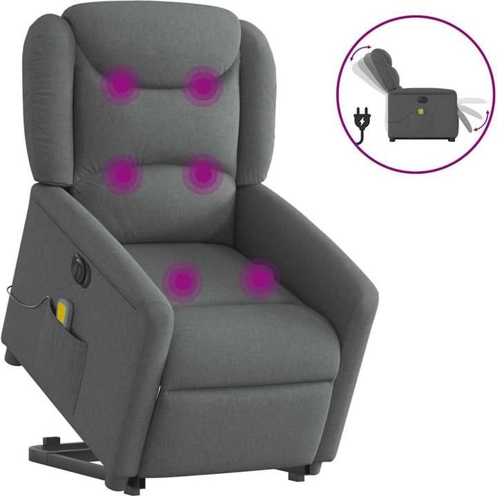 Produktbild VidaXL Elektrischer Massagesessel mit Aufstehhilfe Dunkelgrau Stoff