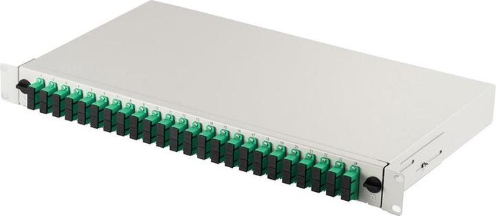 NoName LWL Patchpanel mit 19" 1HE Ausstattung 24x SC APC dx OS2 Pigtails Adapter Trays grau