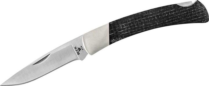 Buck 501 SQUIRE, S35VN steel, stainless, back lock, black burlap micarta handle scales, nickel silver (7 cm)