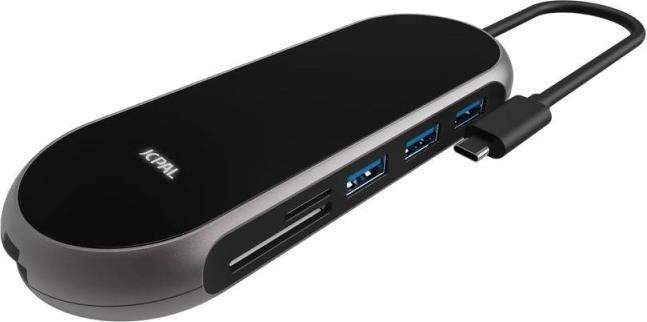 Produktbild JCPAL Linx Onyx USB-C 9-Port Hub (VGA+3*USB3.0+HDMI+PD+RJ45+SD/TF2.0 (USB-C, 9 Ports)