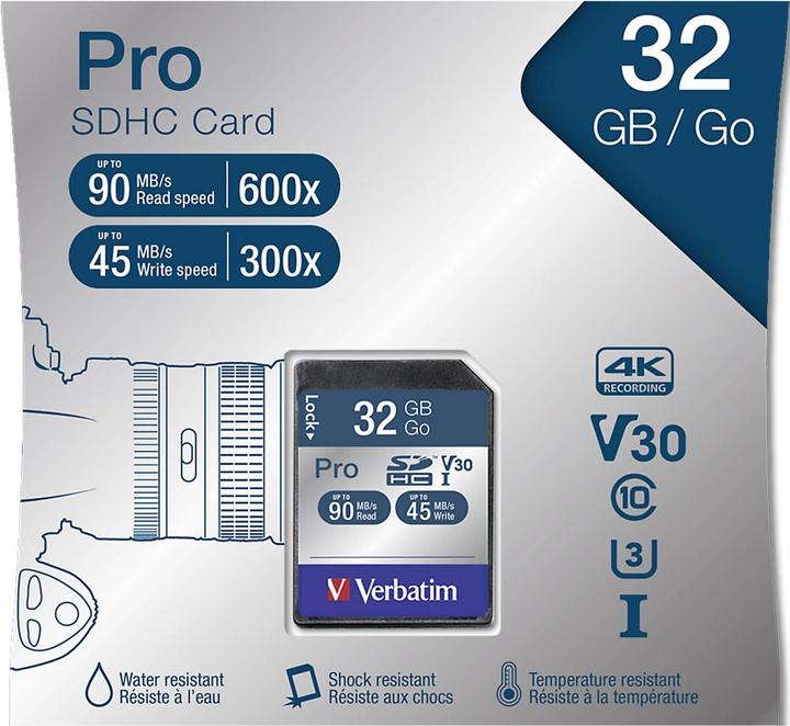 Produktbild Verbatim SDHC Karte Pro 32GB Class 10 UHS-I (32 GB, SDHC, U1, UHS-I)