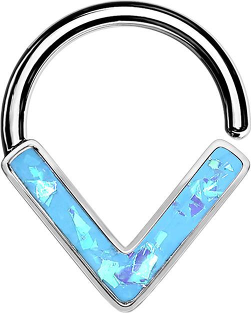 Produktbild Star Piercing Micro Piercing Ring silber Winkel mit Opal blau (Chirurgenstahl 316L, ohne Messing)
