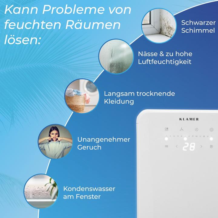 Produktbild KLAMER Luftentfeuchter 12L (30 m², 12 l/24h)