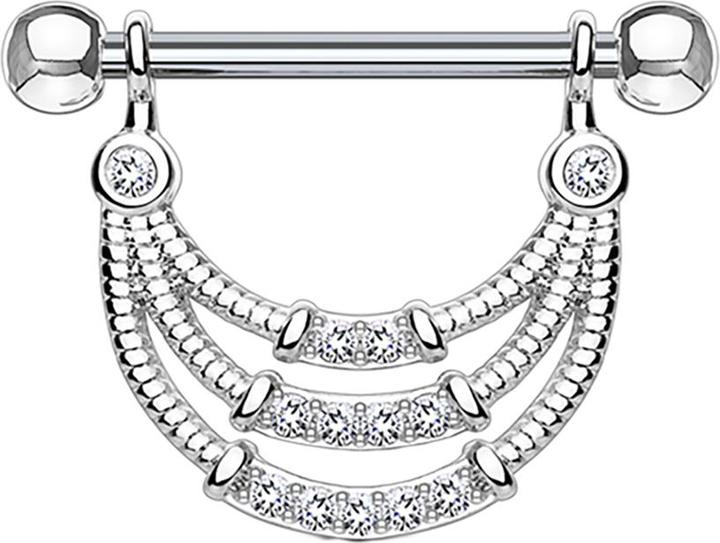 Produktbild Star Piercing Barbell silber drei halbbögen und Kristallen (ohne Messing, Chirurgenstahl 316L)