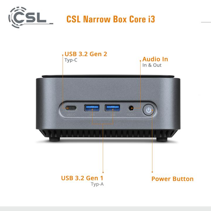 Actual product image CSL Mini PC Narrow Box Core i3 / 32GB / 4000 GB M.2 SSD / Win 11 Pro (Intel Core i3-N305, 32 GB, 4000 GB, Intel UHD Graphics)