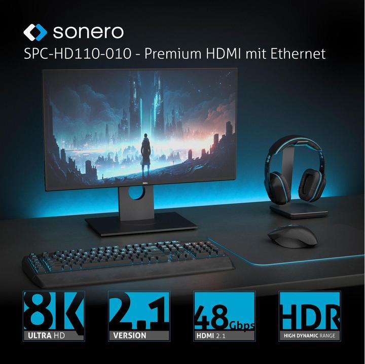 Actual product image Sonero HDMI cable, 8K60, grey/blue, 3 m (3 m, HDMI)