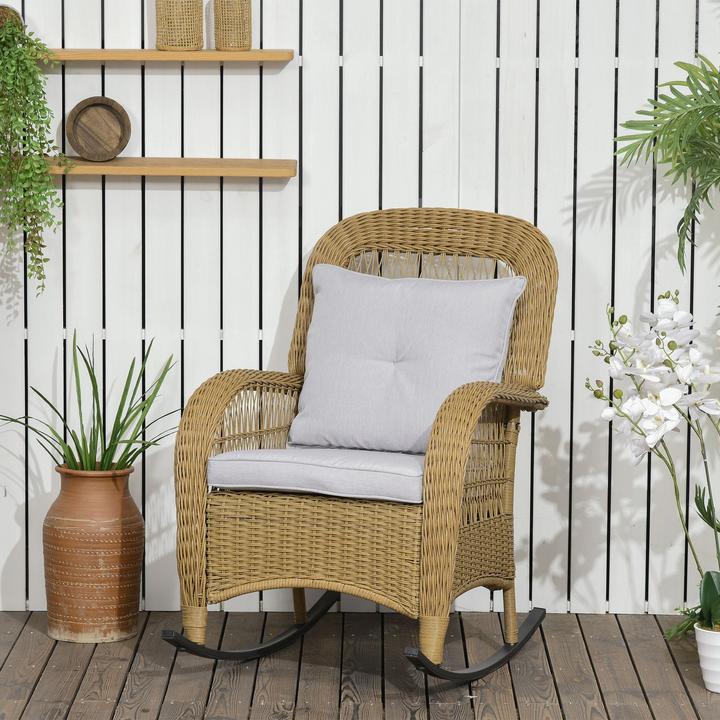 Produktbild Outsunny Rattan Schaukelstuhl mit Sitzkissen