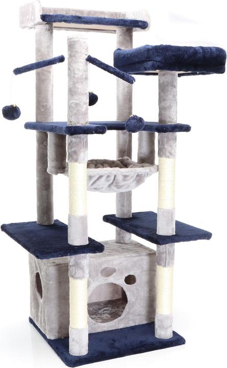 Produktbild Fudajo Kratzbaum Hellgrau/Blau 134cm Katzenkratzbaum Katzenbaum Katzenmöbel (134 cm, Hellgrau, Blau)