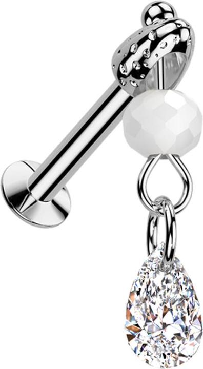 Image du produit Star Piercing Micro Threadless UFO Labret silber mit Cone silber Anhänger Glaskugel Kristall silber (Acier chirurgical 316L, Laiton)