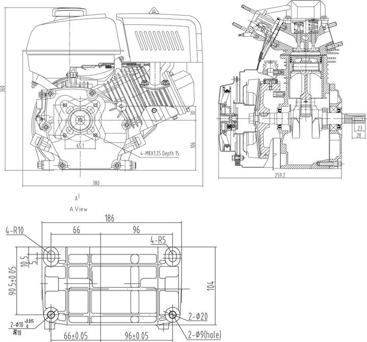 Produktbild Wiltec LIFAN 168 Benzinmotor 4,8 kW 6,5PS 19,05 mm Elektrostart 196 ccm Motor (Rasenmäher)