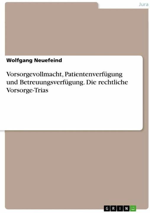 Immagine prodotto Vorsorgevollmacht, Patientenverfügung und Betreuungsverfügung. Die rechtliche Vorsorge-Trias (Tedesco, Wolfgang Neuefeind, 2021)