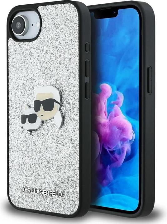 Actual product image Karl Lagerfeld - Hardcase Glitter Fixed (KLHCPSE4PFGKCPS) - iPhone 16e - Silver Karl&Choupette Head (Apple iPhone 16e)
