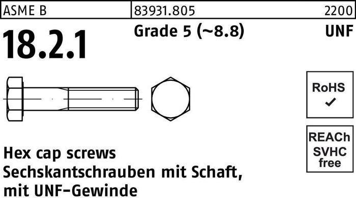 Actual product image Hexagon head screw R 83931 w.UNF thread/shaft 7/16 x 4 Grade 5 (8.8) (50 Screws per piece)