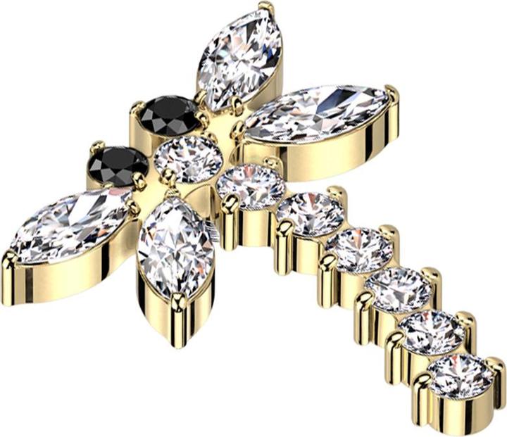 Immagine prodotto Star Piercing Dermal Anchor Dragonfly cristalli placcati oro argento (senza ottone, Titanio G23)